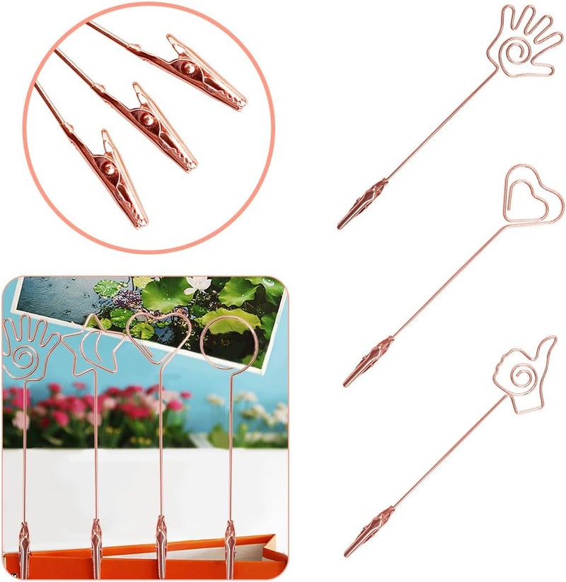 ELANE 15 pcs Metal Wire Alligator Clamp,Memo Clip,Double End Wire Card Holder for DIY Card,Photo,Memo,Banquet,Wedding,Flower Shop (Rosegold) - Image 3